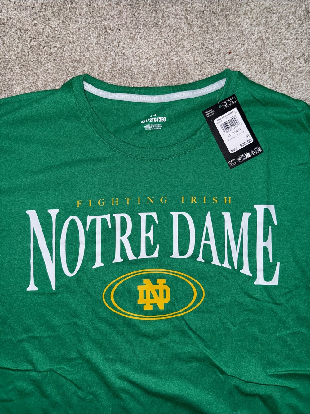 Official Team issued Under Armour Notre Dame Long Sleeve Tee - Picture 2 of 2